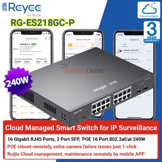 *เช็กสินค้าก่อนทำการสั่งซื้อ*Reyee RG-ES218GC-P Cloud Managed Smart POE Switch 16 Port Gigabit, 16 Port POE 240W