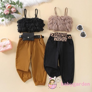 Babygarden-1-6 ปี ชุดเด็กผู้หญิง ฤดูร้อน, เสื้อกล้ามสายสปาเก็ตตี้ ขนยาว + กางเกงขายาว ลําลอง + ชุดกระเป๋าคาดเอว