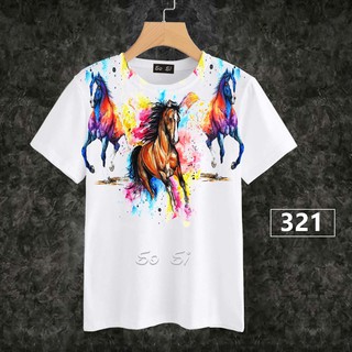 Loso store เสื้อยืดพิมพ์ลาย ลายม้าและลายหน้ายักษ์สุดเท่