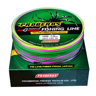 PROBEROS สายพีอีถัก4 เอ็นตกปลา สายตกปลา หลากสี เหนียว ทนทาน ยาว100 เมตร FISHING LINE