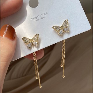 Fashion earrings ต่างหูเงินแท้925 ต่างหูผีเสื้อมีสายห้อย (พร้อมกล่อง)