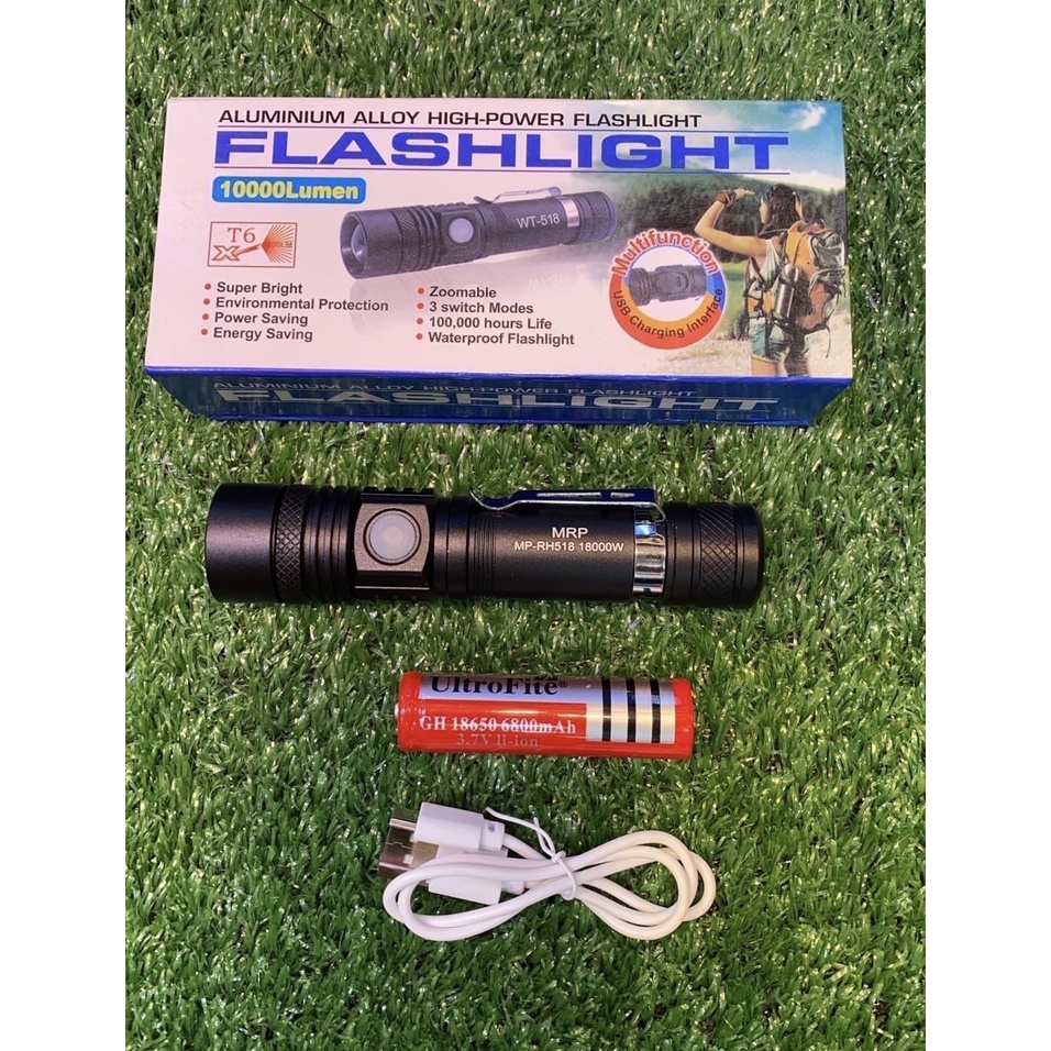 Ultrafire WT518 T6 LED 1000lm 217m 3mode Zoomable With18650 Li-ion Battery USB Charging Compact Flas