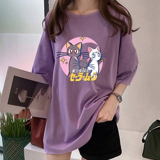 【Hot】เสื้อยืด แขนสั้น ลายการ์ตูนเซเลอร์มูน ทรงหลวม สําหรับผู้หญิง