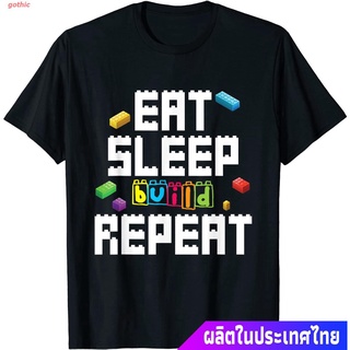 gothic เสื้อยืดลำลอง Eat Sleep Build Repeat Building Blocks Bricks Master Builder T-Shirt Sports T-shirt