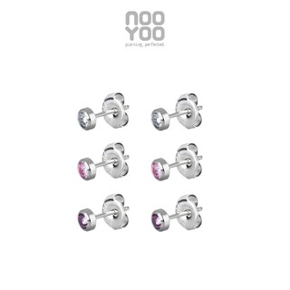 NooYoo ต่างหูสำหรับผิวแพ้ง่าย Triple Bezel (ชมพู/ฟ้า/ดำ)