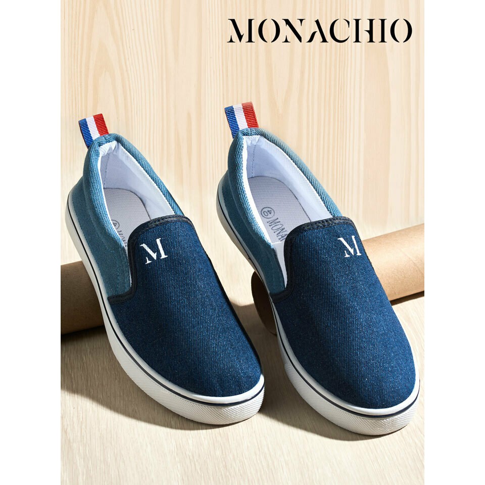 ส่งฟรีMONACHIO รองเท้าผ้าใบแบบสวม รองเท้าผ้าใบ รองเท้าแฟชั่น Demin Slip-on เก็บเงินปลายทาง