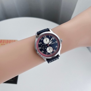 FOSSIL Wylie Multifunction Blue Leather Watch Men สายหนัง สีน้ำเงิน หน้าปัด สีน้ำเงิน