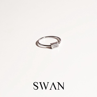 SWAN - RoseGold Ring Baguette Cut#2 แหวนเงินแท้ ฝังเพชรคิวบิคเซอร์โคเนีย cubic zirconia