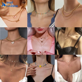ราคาCurrent Fashion Retro Butterfly Heart Multilayer Pendant Necklace Elegant Gold Clavicle Chain Women Jewelry Accessories Gift