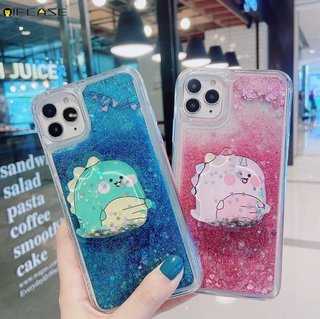 OPPO Reno 4 Realme 5 5s 5i F11 Pro A9 A5 2020 Phone Case Quicksand Liquid Dinosaur Holder Stand Bracket Glitter Bling Cartoon Cute Clear Transparent Soft Case Cover