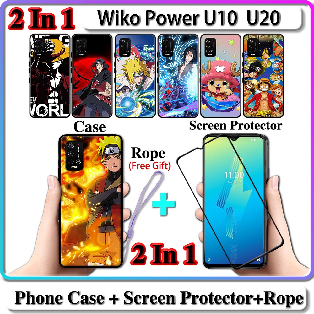 2 IN 1 เคส Wiko Power U10 U20 พร้อมกระจกนิรภัยกันรอยหน้าจอโค้ง เซรามิค ลายนารูโตะ และวันพีช