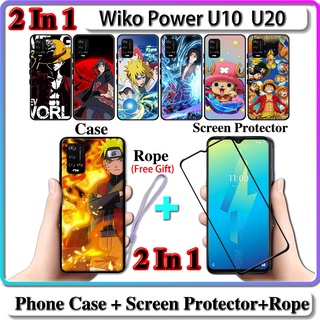 2 IN 1 เคส Wiko Power U10 U20 พร้อมกระจกนิรภัยกันรอยหน้าจอโค้ง เซรามิค ลายนารูโตะ และวันพีช