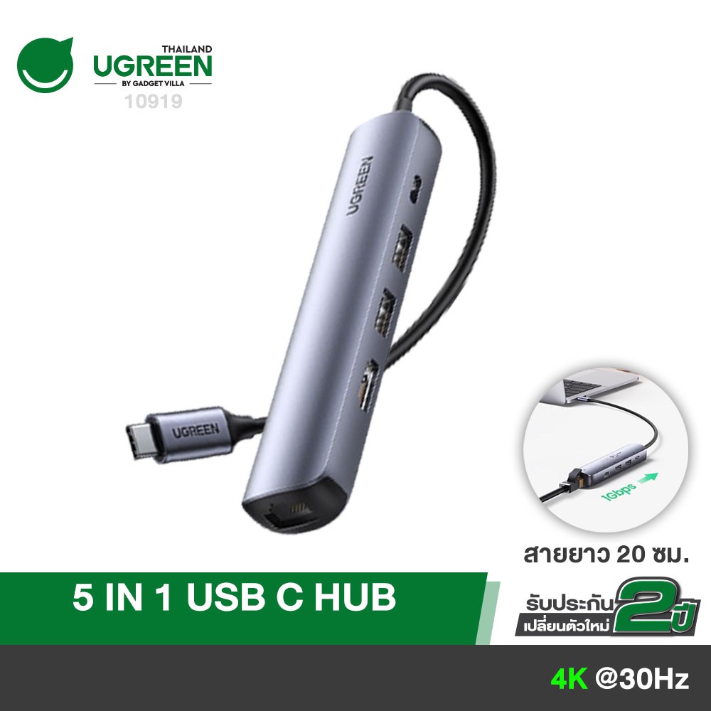 UGREEN รุ่น 10919 USB C USB3.1 TYPE C Multiport Hub 5 in 1 ตัวแปลง Hub, Dock HDMI 4K