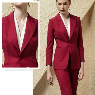 สีแดง Peak Lapel ผู้หญิงชุดผู้หญิง Plus ขนาดผู้หญิง Pantsuits Blazer + กางเกงสำหรับทำงานสำหรับงานแต่งงานL