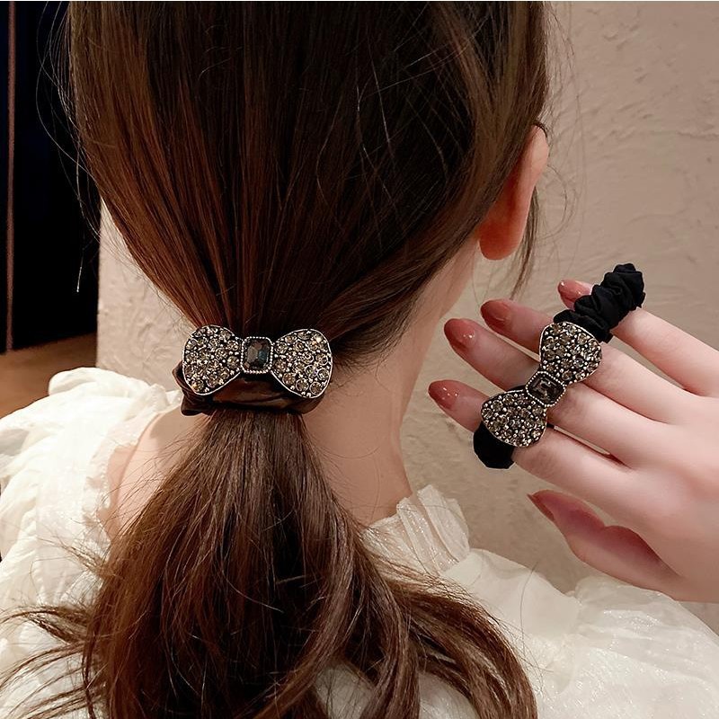 Bowknot Crystal Full Rhinestone Hair Band แหวนลําไส้ฝรั่งเศส - รูปที่ 3