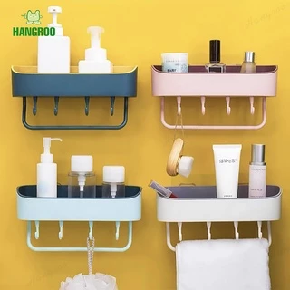 HANGROO H550 ที่ใส่ของติดผนัง GQ ที่วางของพร้อมราวแขวนและตะขอ ไม้ต้องเจาะผนัง H550