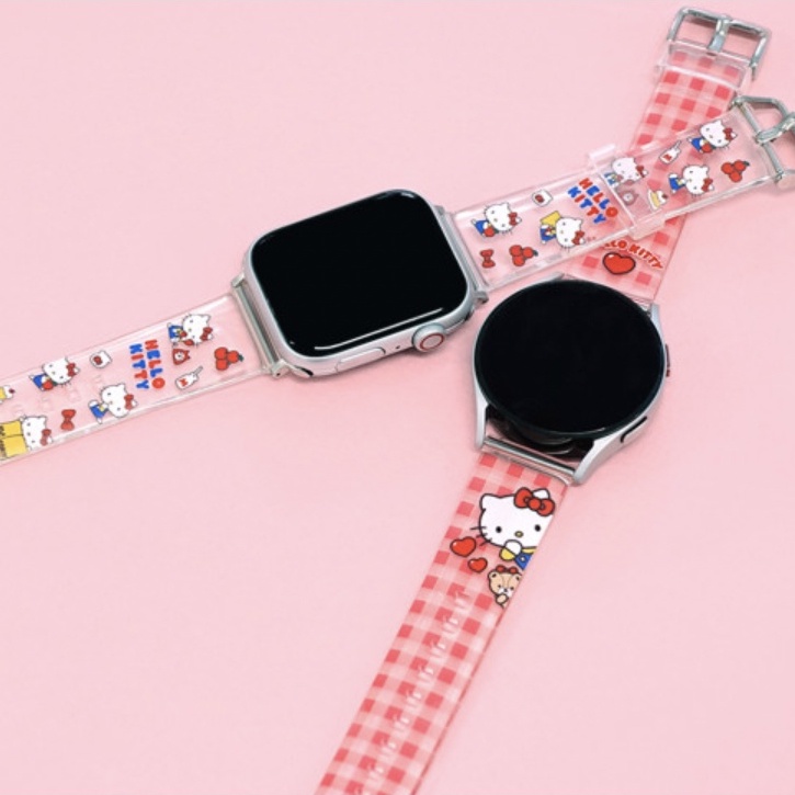 สายนาฬิกาข้อมือ แบบใส ลาย Kuromi Pochacco Pompompurin สีชมพู แดง สําหรับ Apple watch galaxy watch (38 40 มม. 42 44 มม.)