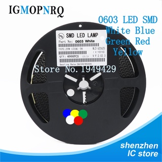 ใหม่ ไฟ LED 0603 SMD สีเหลือง แดง เขียว ฟ้า ขาว 4000 ชิ้น 1 ม้วน