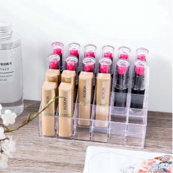 กล่องอะคริลิค 24ช่อง กล่องอะคริลิกใส กล่องใส่ลิปสติก ช่องสําหรับใส่จัดเก็บลิปสติก กล่องใส่ลิป#D096