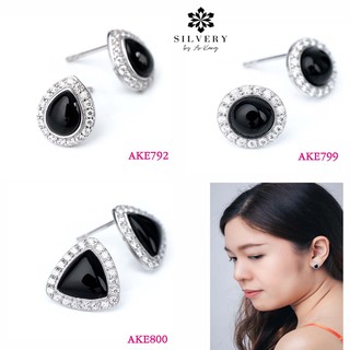 Silvery by Ar-Kang ✨ต่างหูBlack Agate(แบล็คอาเกต)&amp;เพชรCZ AAA💎💎💎 มีให้เลือก 3 แบบ (สินค้าพร้อมส่ง)