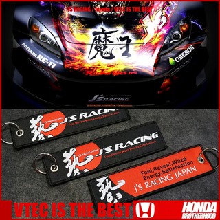 Jdm พวงกุญแจแฟชั่น โพลีเอสเตอร์ ทรงสี่เหลี่ยมผืนผ้า ปักลายแท็ก JS RACING อุปกรณ์เสริม สําหรับรถยนต์ รถจักรยานยนต์
