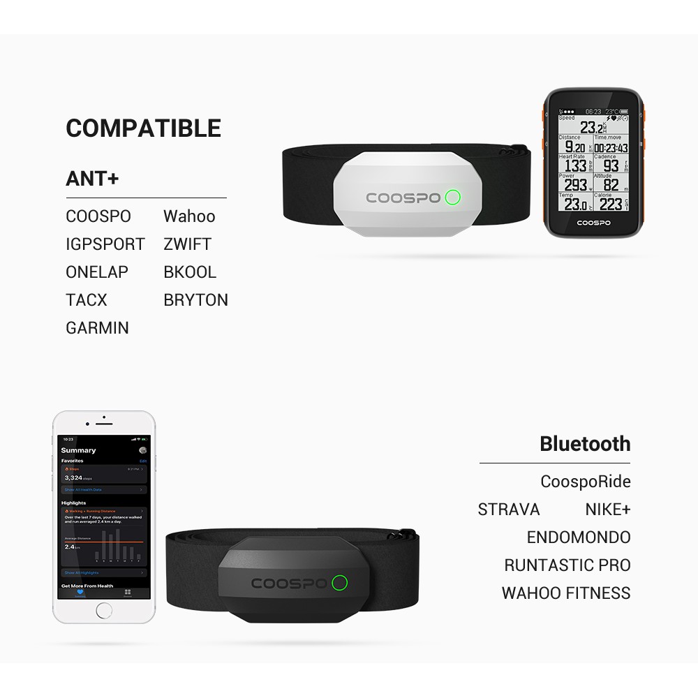 CooSpo Chest Heart Rate Monitor Strap Bluetooth 4.0 ANT+ Heart Rate