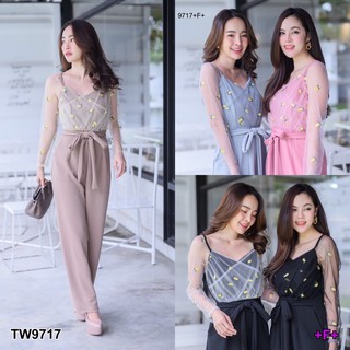 J9717 Jumpsuit จั๊มยาวอกไขว้แต่งมุ้ง