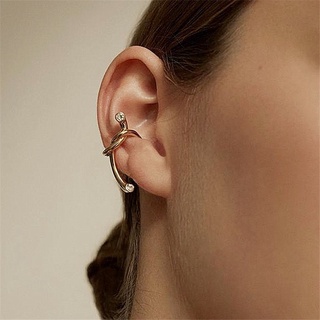 -ส่งฟรี- ต่างหูเกี่ยวทรงไขว้ฝังเพชร ต่างหูหนีบ Earcuff ต่างหูเกาหลี มินิมอล