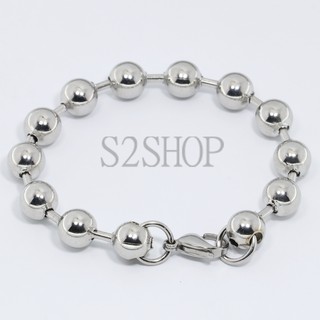 s2shop สร้อยข้อมือสแตนเลสแท้ สร้อยข้อมือสแตนเลส กำไลข้อมือสแตนเลส กำไลข้อมือ ลายบอลกลม ความกว้าง 8 มม.No.906