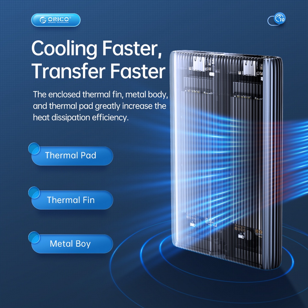 Orico ฮาร์ดไดรฟ์ภายนอก อะลูมิเนียม USB C Gen2 10Gbps เป็น M.2 NVME SATA รองรับฮาร์ดไดร์เวอร์ M.2 SSD M Key 2230 2242 2260 2280 ถึง 8TB(AM2C3-2SN)