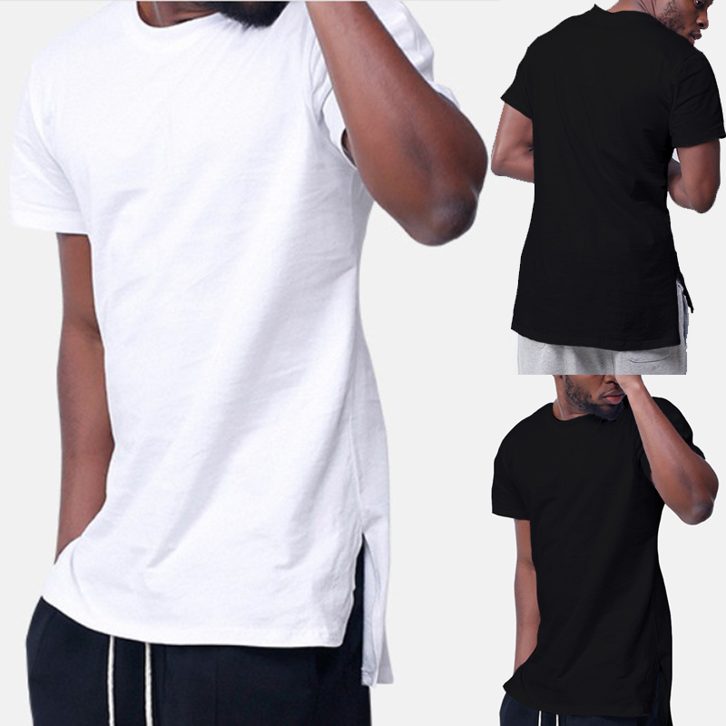 เสื้อยืดผู้ชายสีทึบแฟชั่น แขนสั้น ทรงขยายยาว สไตล์ Hip Hop ลําลอง Top Tee