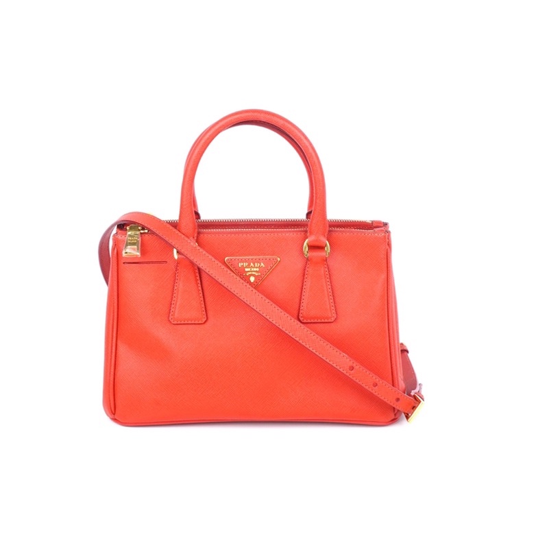 PRADA Saffiano Lux 25 Leather Double Zip  Tote Bag