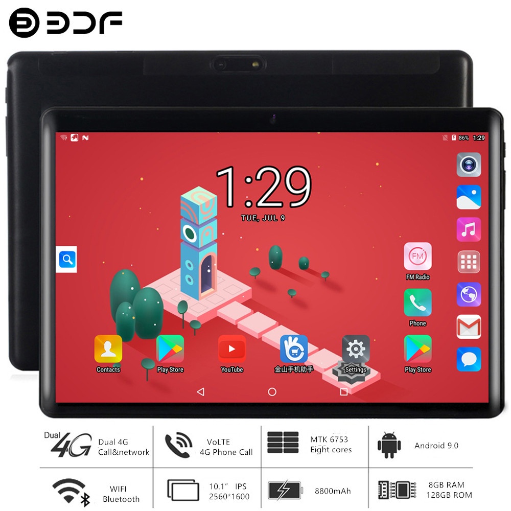 BDF 2021 ใหม่แท็บเล็ตพีซี 10 นิ้ว Android 9.0 แท็บเล็ต OCTA Core 8GB + 128GB โทร GPS Google Play 2560x1600 แท็บเล็ต IPS