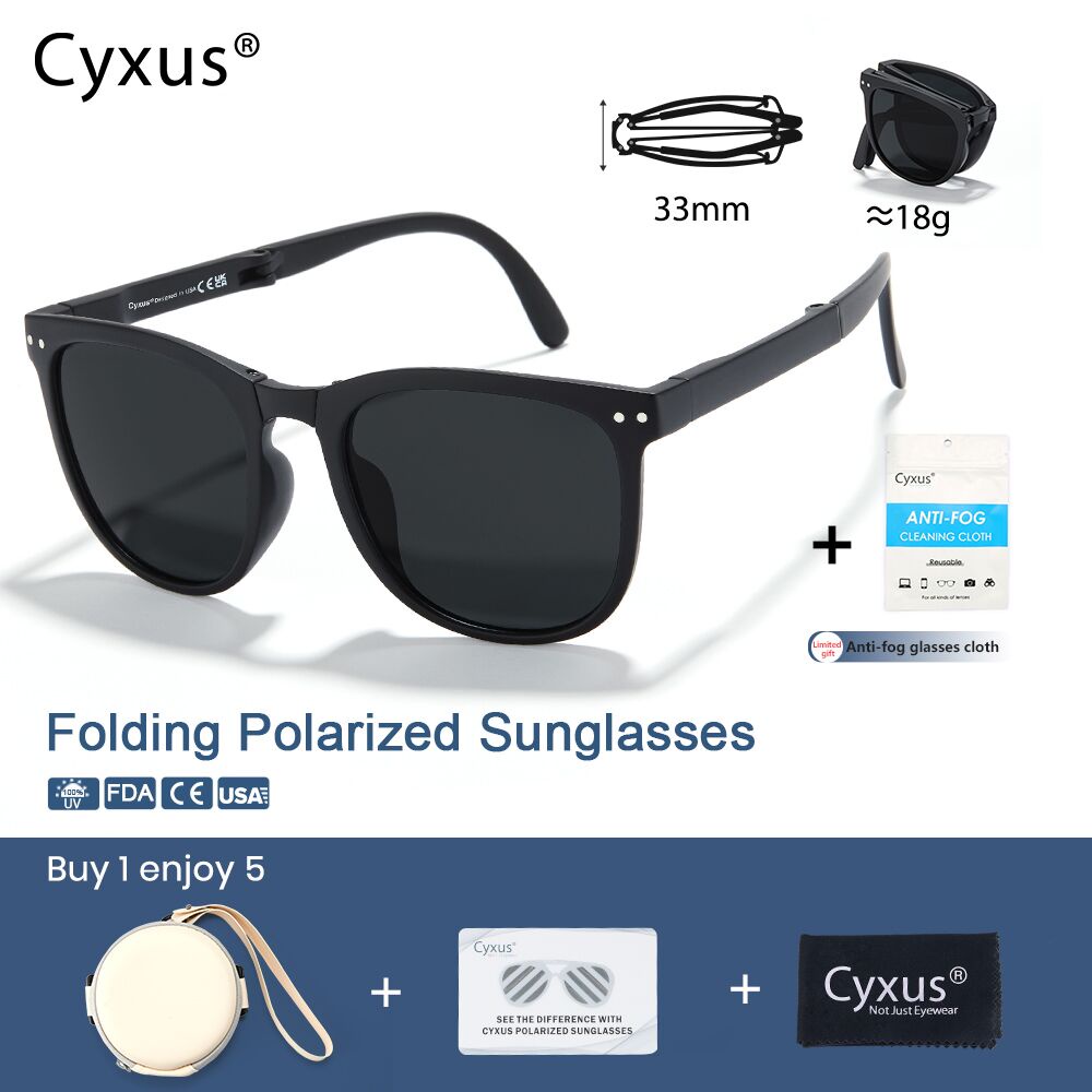 Cyxus แว่นตากันแดด Polarized แฟชั่น Uv400 ทรงกลมแว่นตาพับได้แบบพกพา