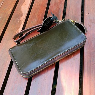 Leather inc กระเป๋าสตางค์ใบยาวหนังแท้หนังเรียบ รุ่น B005-21 (สีน้ำตาลเข้ม)