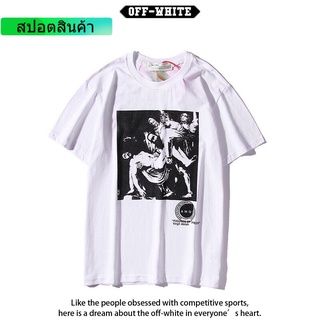 OFF WHITE เสื้อยืดแขนสั้นผ้าฝ้ายพิมพ์ลายใหม่ คอกลม