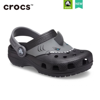 crocs เด็ก รองเท้าปลาฉลาม  Kids Crocs Classic Shark Clog รองเท้าเดินชายหาดเด็ก |#207073