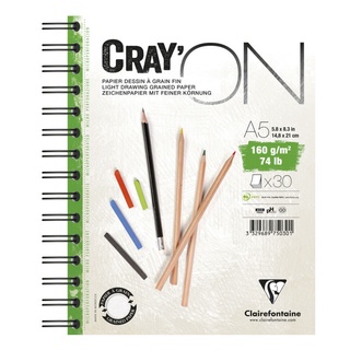 Clairefontaine กระดาษวาดเขียนสองหน้า ผิวกึ่งหยาบและเรียบ 160 แกรม A5 สันห่วง CrayON A5 wirebound pad 30sh 160g 975030C