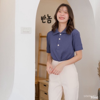 【SSร้านแฟชั่น】Fond - เสื้อโปโลสุดน่ารักมาพร้อมดีเทลลายผ้าบัฟเฟอร์ เนื้อผ้านุ่ม D045ใหม่