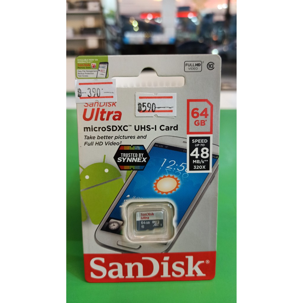 เมมโมรี่การ์ด Sandisk Ultra 64 GB Micro SDHC/Micro SDXC UHS-I Card Up to 48MB/s (SDSQUNB-064G-GN3MN)