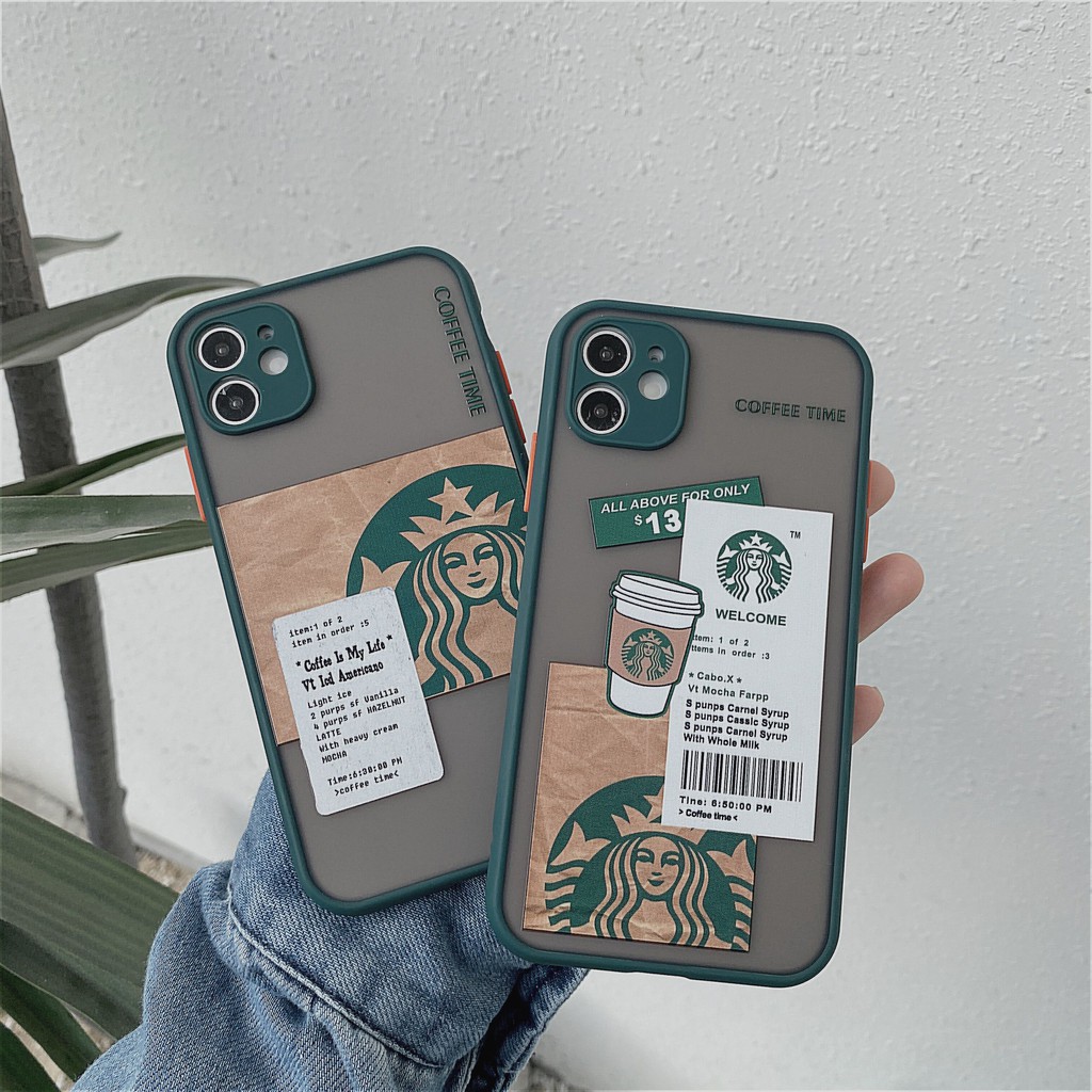 Star bucks เคส iPhone Skin Feel iPhone 7 8 Plus XS Max 11 Pro Max เคสแข็งป้องกันการล่มสลาย iPhone 13