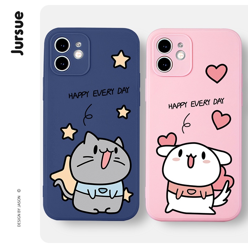 JURSUE เคสคู่ เคสไอโฟน คู่รัก กันกระแทกซิลิโคนนุ่มน่ารักตลก เคสโทรศัพท์ Compatible for iPhone 14 13 12 11 Pro Max SE 2020 X XR XS 8 7 6 6S Plus พลัส XYA1273