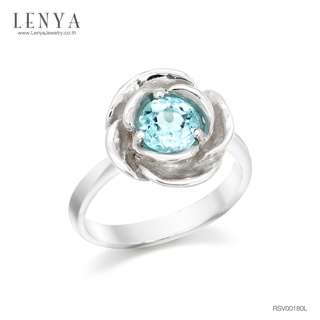 Lenya Jewelry แหวนบลูโทแพซ รูปดอกกุหลาบ ตัวเรือนเงินแท้ชุบทองคำขาว ให้ความรู้สึกผ่อนคลายความเครียด