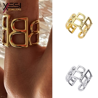 🌞【✅XESI】🌞 Korean retro open ring Simple personality oval letter B adjustable ring Fashion women accessories