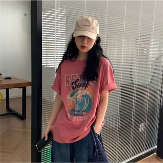เสื้อยืดแขนสั้น oversize ลายคลื่นทะเลน่ารักมาก​ 2323#