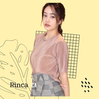 🔥Sale🔥🎀RINCA🎀&lt;อก 36-45&gt;เสื้อพลีทคอกลมแขนศอก " งานตัวใหญ่ เรียบร้อยใส่ทำงานได้