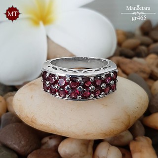 MT แหวนพลอยแท้ โกเมน โรโดไลท์ (Rhodolite) สีม่วงเข้ม ตัวเรือนเงินแท้ ชุบทองคำขาว Natural Gemstone 2 Line Channel Silver Ring (gr465) ไซส์ 55 : MT Jewelry มณีธารา