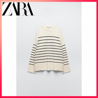 Zara ฤดูใบไม้ร่วงใหม่ผู้หญิงแขนยาวคอกลมลายเสื้อกันหนาว