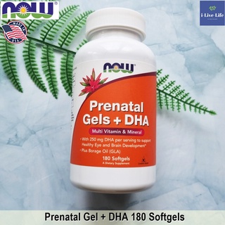 วิตามินเตรียมตัวตั้งครรภ์ Prenatal Gels + DHA 180 Softgels - Now Foods รวมแร่ธาตุ และสารอาหารที่จำเป็น พร้อมทั้ง DHA