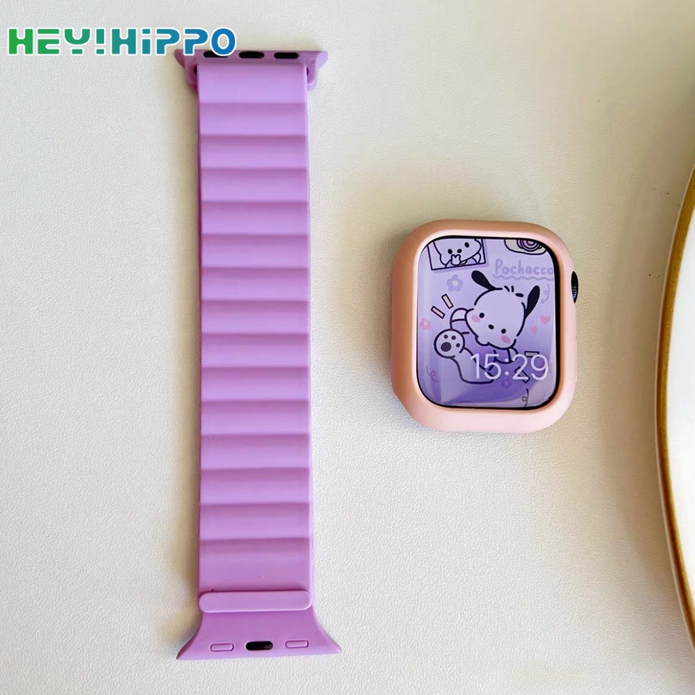 สายนาฬิกาข้อมือซิลิโคนแม่เหล็ก สีแคนดี้ พร้อมเคสป้องกัน สําหรับ Smart Watch Series 7 6 se 5 4 iwatch 45 44 42 41 40 38 มม.